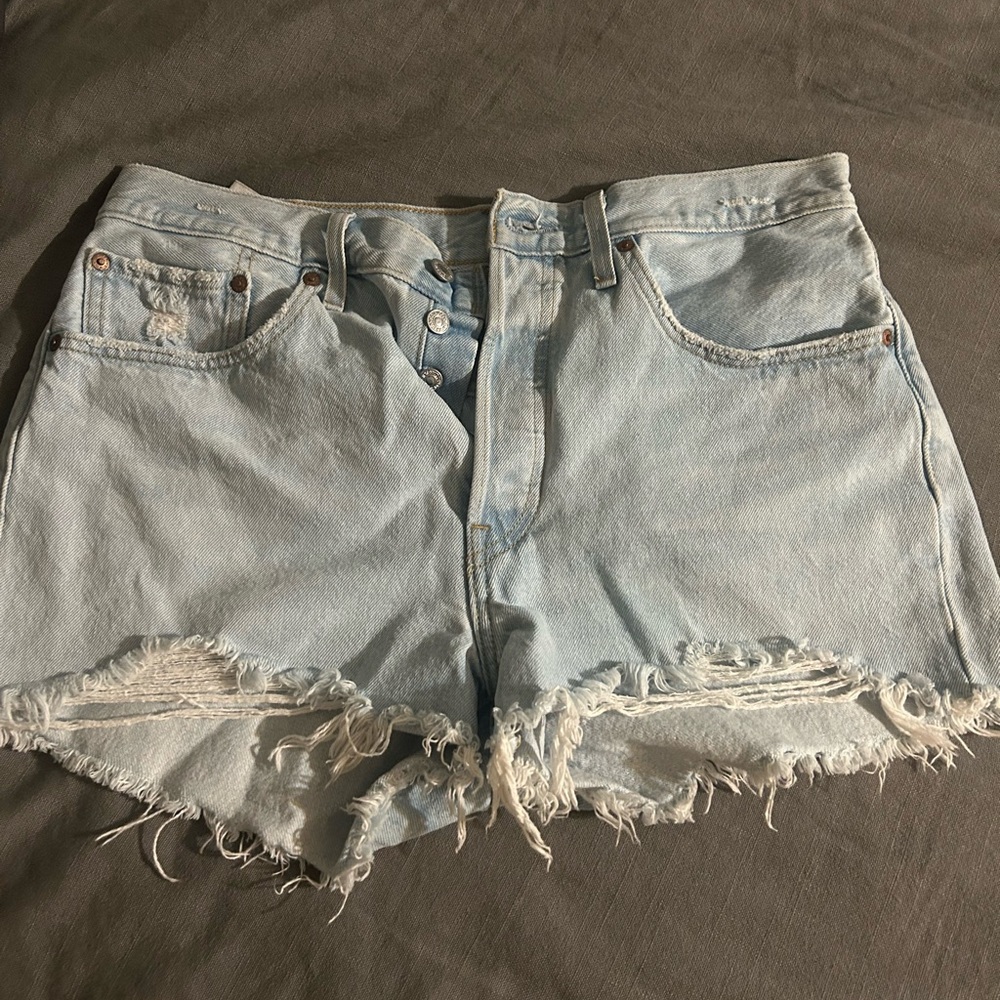 Levi's Light Blue Frayed Jean Shorts